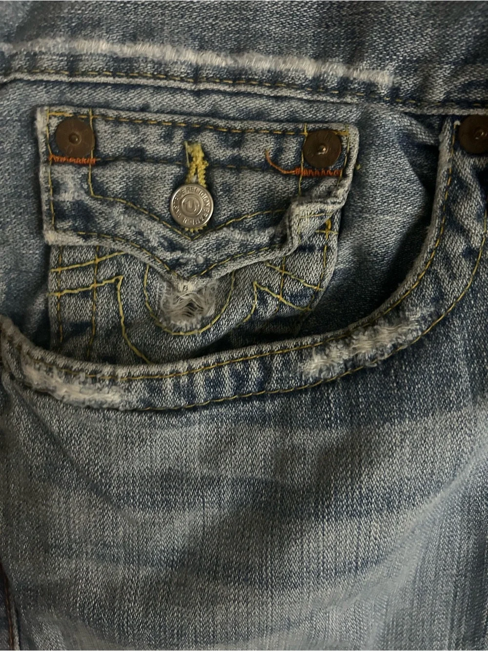 True Religion Light Blue Distressed Straight Leg Jeans